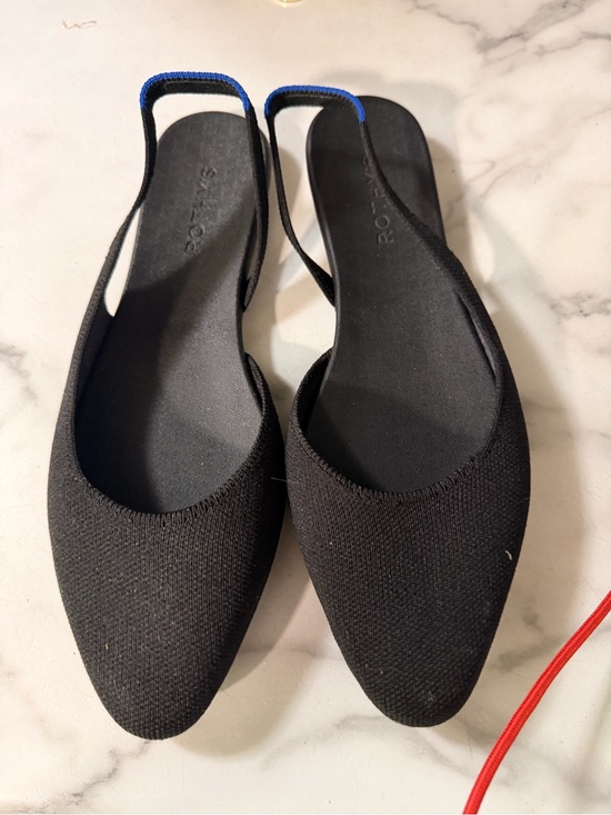 Rothy's Shoes - Rothy's Black Pointed Slingback Flats with Blue Accent